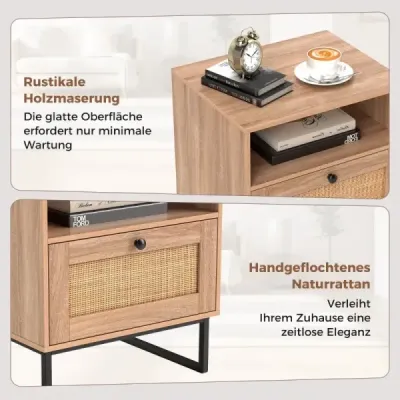 Ratanový nočný stolík v stredovekom štýle so zásuvkou a otvorenou priehradkou Príručný stolík Ratanový nočný stolík v stredovekom štýle so zásuvkou a otvorenou priehradkou Príručný stolík