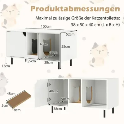 Obklad pre 2 mačky s odnímateľnou škrabacou doskou Skrytá toaleta pre mačky