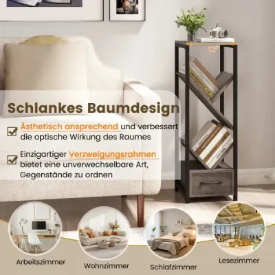 Knižnica v tvare stromu so zásuvkou a kovovým rámom 4 úrovne Stojaca polica Kancelárska polica Knižnica v tvare stromu so zásuvkou a kovovým rámom 4 úrovne Stojaca polica Kancelárska polica