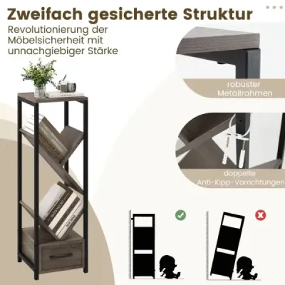 Knižnica v tvare stromu so zásuvkou a kovovým rámom 4 úrovne Stojaca polica Kancelárska polica Knižnica v tvare stromu so zásuvkou a kovovým rámom 4 úrovne Stojaca polica Kancelárska polica