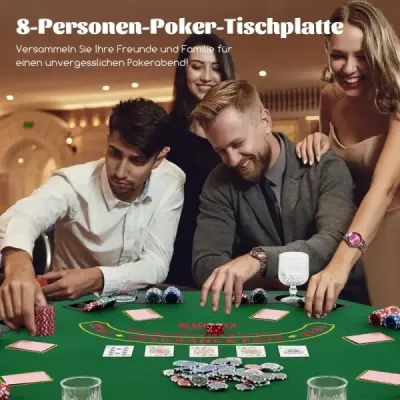 Pokrová podložka 120 x 120 cm Poťah na pokrový stôl Texas Holdem skladateľný pre 8 hráčov s držiakmi na poháre zelený