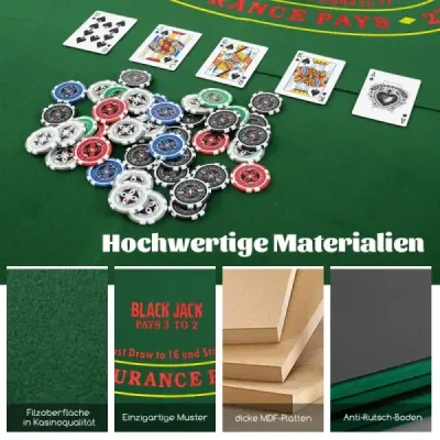 Pokrová podložka 120 x 120 cm Poťah na pokrový stôl Texas Holdem skladateľný pre 8 hráčov s držiakmi na poháre zelený