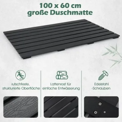 Podlahový prvok pre solárnu sprchu WPC podlahová doska pre záhradnú sprchu 100 x 60 x 2,5 cm čierna