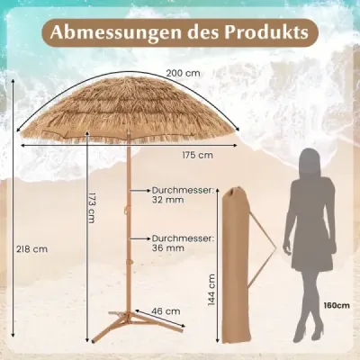 Plážový slnečník v havajskom štýle so skladacím stojanom a sklopným gombíkom a taška na prenášanie Tiki slnečník