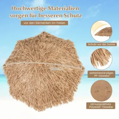 Plážový slnečník v havajskom štýle so skladacím stojanom a sklopným gombíkom a taška na prenášanie Tiki slnečník