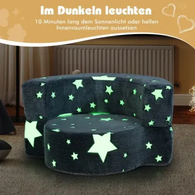 Detská pohovka 2 v 1 okrúhla hracia pohovka žiariaca v tme Detská pohovka čalúnená odnímateľným poťahom šedá