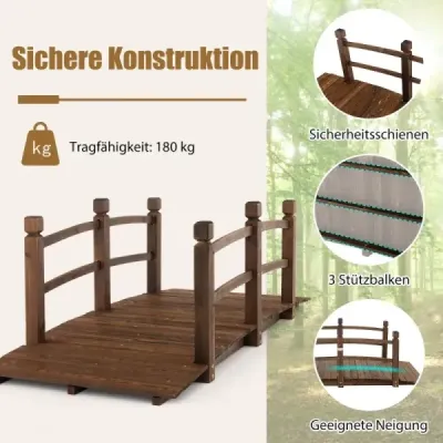 1,7 m dlhý drevený záhradný mostík Dekoračný jazierkový mostík s ochranou proti pádu nosnosť 180 kg
