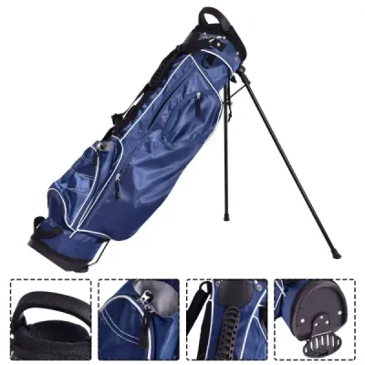 Golfová taška 9 palcov Golfová taška Pencil Bag Profesionálna cestovná taška Stojanová taška s opierkou hlavy a popruhom-modrá