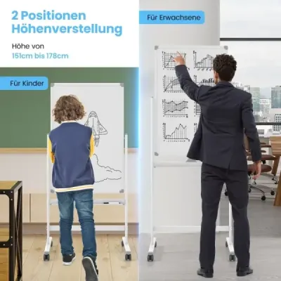 Obojstranná mobilná tabuľa so zásobníkom na perá a príslušenstvom do školskej kancelárie 60 x 90 cm biela