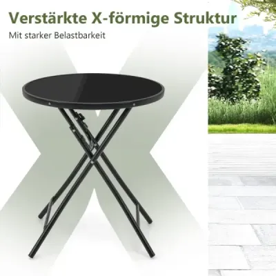 Ø 59 cm okrúhly bistro stôl s doskou z tvrdeného skla a robustným kovovým rámom