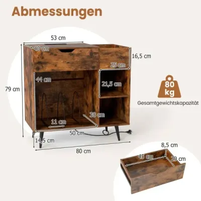 Stojan na gramofóny Skrinka na gramofóny so zásuvkou a USB a typ C 79,5 x 40 x 79 cm rustikálna hnedá