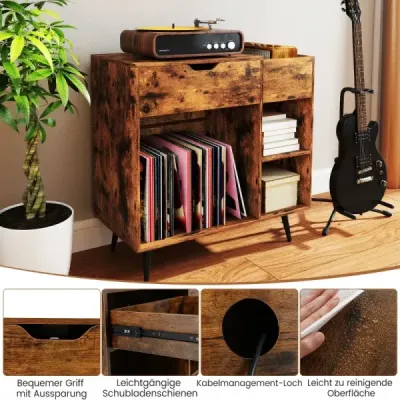 Stojan na gramofóny Skrinka na gramofóny so zásuvkou a USB a typ C 79,5 x 40 x 79 cm rustikálna hnedá