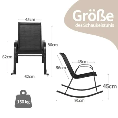 Sada 2 hojdacích kresiel s priedušným látkovým sedadlom Ergonomic Swing Black