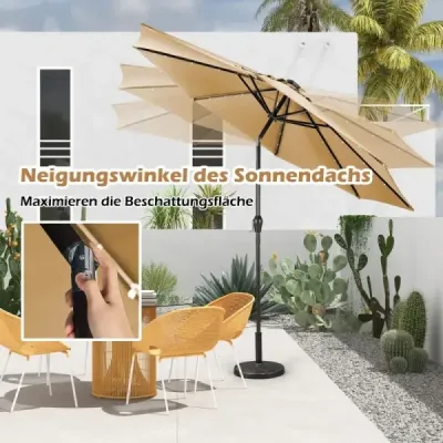 LED osvetlenie konzolový dáždnik okrúhly slnečník solárny záhradný dáždnik kľukový-béžový-ø 3M