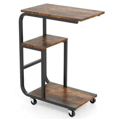 Príručný stolík v tvare C s otvorenými policami a uzamykateľnými kolieskami Priestorovo úsporný rozkladací stolík