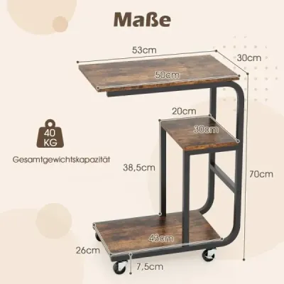 Sada 2 bočných stolíkov v tvare C s otvorenými policami a uzamykateľnými kolieskami Sada 2 bočných stolíkov v tvare C s otvorenými policami a uzamykateľnými kolieskami