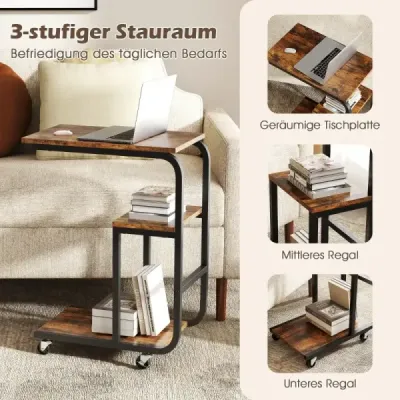 Sada 2 bočných stolíkov v tvare C s otvorenými policami a uzamykateľnými kolieskami Sada 2 bočných stolíkov v tvare C s otvorenými policami a uzamykateľnými kolieskami