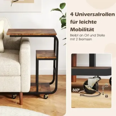 Sada 2 bočných stolíkov v tvare C s otvorenými policami a uzamykateľnými kolieskami Sada 2 bočných stolíkov v tvare C s otvorenými policami a uzamykateľnými kolieskami