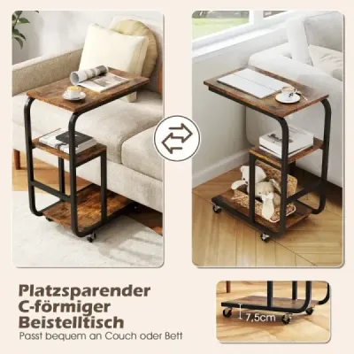 Sada 2 bočných stolíkov v tvare C s otvorenými policami a uzamykateľnými kolieskami Sada 2 bočných stolíkov v tvare C s otvorenými policami a uzamykateľnými kolieskami