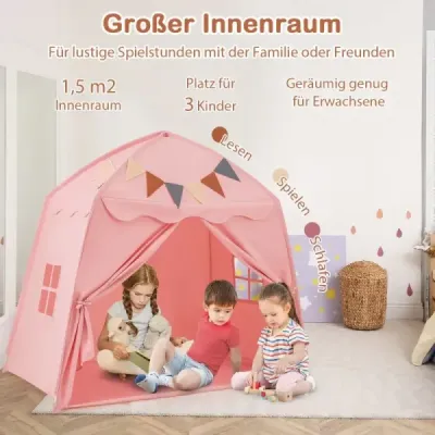 Playhouse Children Vnútorný detský stan s vlajkami a rozprávkovými svetlami Princess Play Tent Pink
