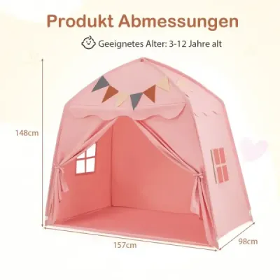 Playhouse Children Vnútorný detský stan s vlajkami a rozprávkovými svetlami Princess Play Tent Pink