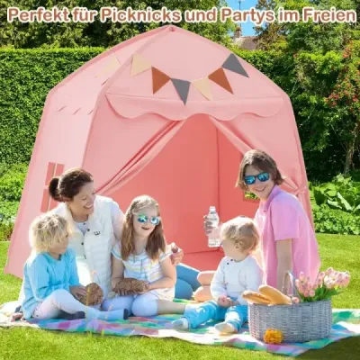 Playhouse Children Vnútorný detský stan s vlajkami a rozprávkovými svetlami Princess Play Tent Pink