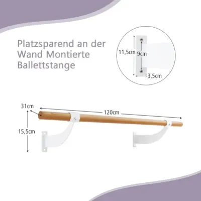 120 cm dlhá drevená baletná tyč vrátane montáže na stenu tanečná tyč natural