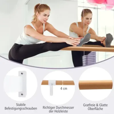 120 cm dlhá drevená baletná tyč vrátane montáže na stenu tanečná tyč natural