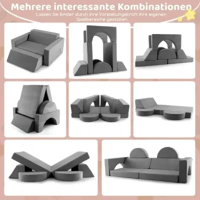 Modulárna detská pohovka Hracia pohovka Modulárna pohovka s odnímateľným poťahom 105,5 x 101 x 48 cm Sivá