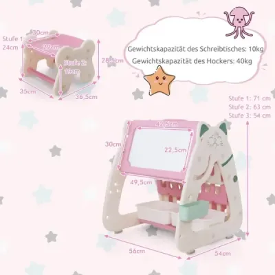 Detská sedacia súprava 3 v 1, tabuľa a polica na knihy s 3 úložnými boxmi a stoličkou ružová Detská sedacia súprava 3 v 1, tabuľa a polica na knihy s 3 úložnými boxmi a stoličkou ružová