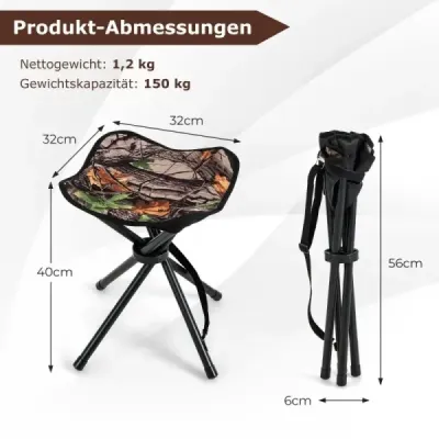 Balenie 2 skladacích poľovníckych stoličiek Ľahké skladacie vonkajšie sedadlo s ramenným popruhom 32 x 32 x 40 cm maskovací vzor