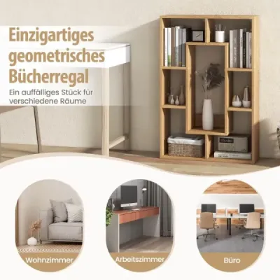 Moderná knižnica so 7 priehradkami a ochranou proti prevrhnutiu Geometrická otvorená stojaca polica Natural