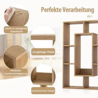 Moderná knižnica so 7 priehradkami a ochranou proti prevrhnutiu Geometrická otvorená stojaca polica Natural