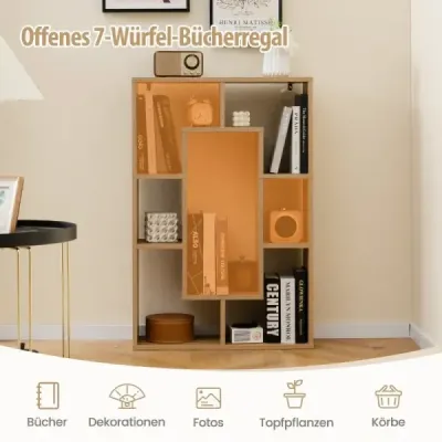 Moderná knižnica so 7 priehradkami a ochranou proti prevrhnutiu Geometrická otvorená stojaca polica Natural