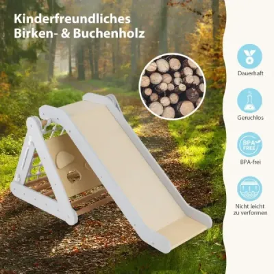 Drevená preliezačka 4 v 1 so šmykľavkou 62,5 x 64 x 57,5 ​​cm sivá