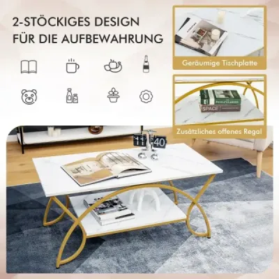 Konferenčný stolík s mramorovým vzhľadom Moderný rozkladací stolík z umelého mramoru 100 x 50 x 45 cm Biela