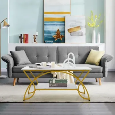 Konferenčný stolík s mramorovým vzhľadom Moderný rozkladací stolík z umelého mramoru 100 x 50 x 45 cm Biela