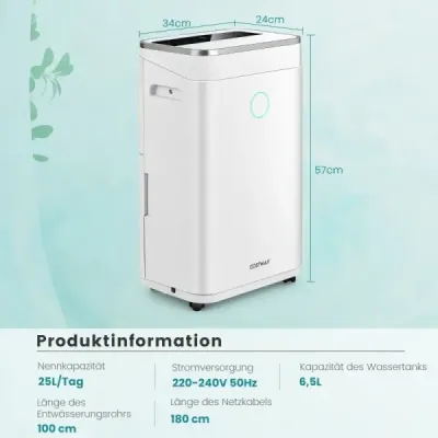 Odvlhčovač vzduchu Odvlhčovač vzduchu so 6,5 l nádržou na vodu do 30 ㎡ 25 l / deň