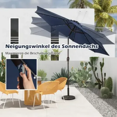 LED osvetlenie Okrúhly konzolový slnečník Solárne napájaný záhradný slnečník Korba tmavomodrá