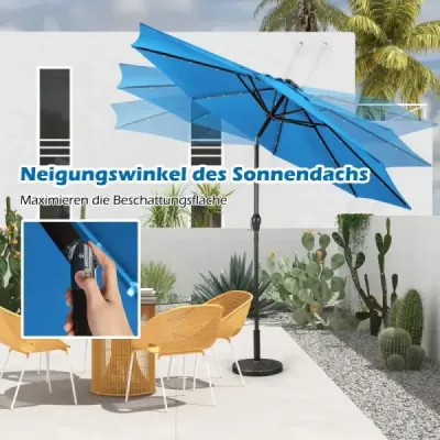 LED osvetlenie Okrúhly konzolový slnečník Záhradný slnečník na solárny pohon Kľučka modrá
