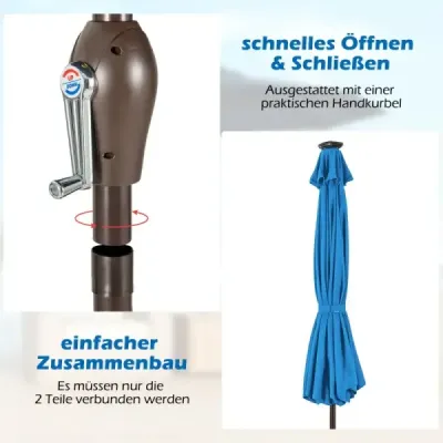 LED osvetlenie Okrúhly konzolový slnečník Záhradný slnečník na solárny pohon Kľučka modrá