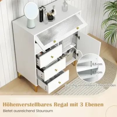Komoda s 3 zásuvkami a 2 dvierkami Príborník s výklopnými sklenenými dvierkami 80 x 40 x 95,5 cm Biela
