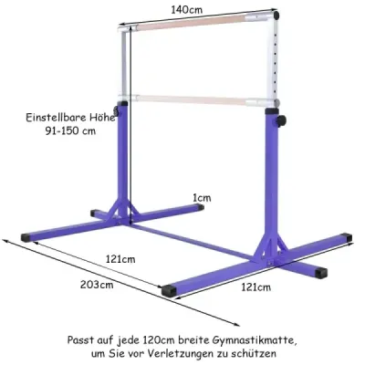 Gymnastická horizontálna tyč Výškovo nastaviteľné gymnastické tyče Stabilná horizontálna tyč Ružová/modrá/fialová-fialová
