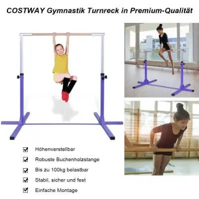 Gymnastická horizontálna tyč Výškovo nastaviteľné gymnastické tyče Stabilná horizontálna tyč Ružová/modrá/fialová-fialová