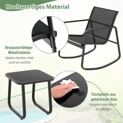 3-TLG. Záhradný set nábytku s 2 stoličkami a stolom a jemným hojdacím pohybom