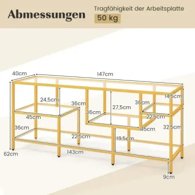 TV skrinka TV stolík pre televízory do 65 palcov TV stolík zlatý 147 x 40 x 62 cm
