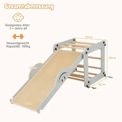 Skladacia drevená lezecká súprava s nastaviteľnou a obojstrannou rampou Montessori Climbing Set Grey