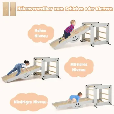 Skladacia drevená lezecká súprava s nastaviteľnou a obojstrannou rampou Montessori Climbing Set Grey