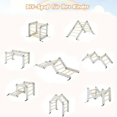 Skladacia drevená lezecká súprava s nastaviteľnou a obojstrannou rampou Montessori Climbing Set Grey