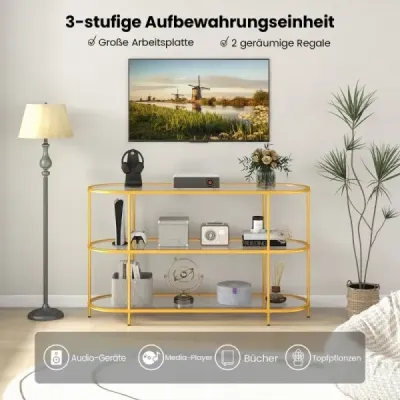 3-úrovňová skrinka pod TV stolík pre TV s uhlopriečkou do 65 palcov zlatá 140 x 41 x 82 cm
